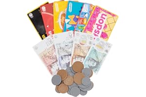 Casdon Play Money & Pretend Play Cards Set (£) | Complete Financial Toy Kit | Includes 80 Play Notes and 40 Coins | Perfect for Kids 3+!, Gbp