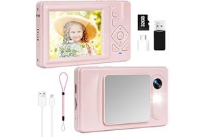 HERBYD 4K Cámara Digital - 48MP UHD Cámara con Pantalla LCD de 2,83 Pulgadas y 18X Zoom Digital Anti-Shake Vlogging Fotografía Cámara con Tarjeta SD de 32gb para Niños Estudiantes Principiantes (Rosa)