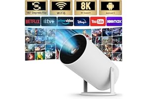 FECLYDET Mini Proyector Portátil Auto Keystone con Android 11,Proyector 4k con WiFi 2.4G/5G, BT 5.4, Pantalla de 130 Pulgadas, Giratorio 180°,Proyector Móvil Cine en Casa para HDMI/USB