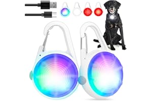 MEDT Dog Lights 2Pack LED Rechargeable Dog Collar Lights Clip on with RGB Color for Night Walking Camping