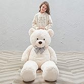 Cute Bear with Plush 120 cm Bow Tie - Special Gift for Lover Ecru