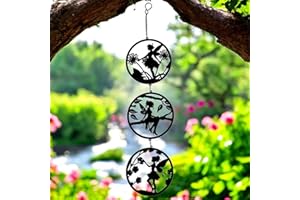 Epsom Door Handle Black Fairy Silhouette Hanging Trio Spinner 60cm X 15cm 3-Tier Kinetic Wind Spinner for Garden Home Outdoor Metal Hanging Fairy Ornament