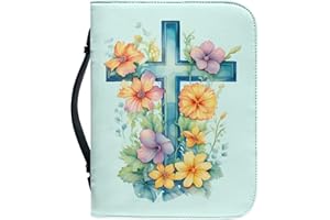 DAJINGKJ Bible Cover with Zip Large Leather Personalised Bible Bag Women Men Bag Bible Book Church Handbag Bags, Light Blue Finial, Medium