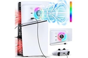 FASTSNAIL Ventola di raffreddamento RGB con piastra di copertura per PS5 Slim, velocità automatica regolabile tramite sensori di temperatura, 3 velocità manuale e hub USB