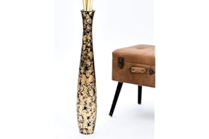 LEEWADEE Grande Vaso da Terra: Vaso Alto, Elemento Decorativo Fatto a Mano in Legno di Mango, Vaso per Rami Decorativi, 70 cm, Nero Oro