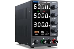 NANKADF Labornetzgerät einstellbar 60V 5A, Variables DC-Netzteil mit USB-A/Typ-c-Schnellladeanschluss, hochpräzise 4-LED-Anzeige Bank Encoder-Regler-Stromversorgung