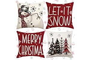 Jiahuade Funda de Almohada Navideñas,4 Pcs Fundas Cojines Navidad,Decoración Navideña Hogar,Funda de Cojines Navideños,Adornos Navidad Casa(45 * 45cm) (B)
