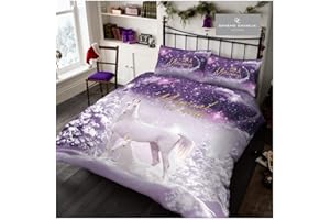 GC GAVENO CAVAILIA Luxury Quality Xmas Be A Unicorn Christmas Duvet Cover, Premium Soft & Cosy Shiny Quilt Set Bedding, Double, Purple