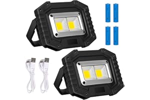 Lyneun LED Work Light Rechargeable Floodlight COB Portable 30W 2000Lumens with 3 Modes,Spotlight IP65 Waterproof Outdoor for Camping Traveling Fishing Security Lights(2Pack)