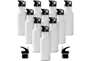 Sumex Bouteille d'Eau en Aluminium 600ml/20oz - Couverture de Sublimation Blanche 10pcs pour Impression de Rouleau