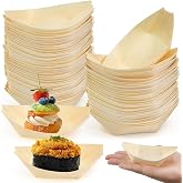 Huucozn Pack of 100 Disposable Snack Bowls, Disposable Snack Plates 110 x 70 mm, Wooden Bowls for Appetizers, Salad Chips, Ca