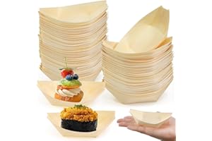 Huucozn 100 PCS Cuencos Aperitivos Desechables, Platos para Aperitivos Desechables 110 x 70 mm, Cuencos de Madera para Aperitivo Ensaladas Chips, Cuenco Aperitivo Catering para Freír, Picnic
