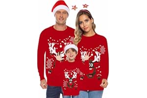 POIUIYQA Sudaderas Navidad Familia Jersey Punto para Hombre Mujer Y Niños Jersey Navideñas Familiares Jerseys de Navidad para Parejas para el Invierno Sudadera Navideña Rojo Familiar #