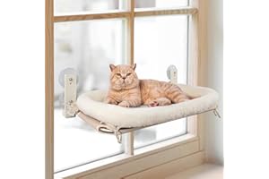 PEFUNY Perchoir de fenêtre pour Chat Pliable sans Fil, Hamac pour Chat pour fenêtre et Mur, avec 4 ventouses, Cadre Setal Robuste pour fenêtres en Verre et Murs intérieurs (Blanc avec lit Moyen)