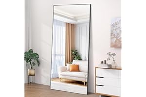 COFENY Ganzkörperspiegel, 192 × 85 cm Spiegel Groß mit Aluminiumrahmen,Standspiegel zum Stehen, Anlehnen oder Hängen, Spiegel Ganzkörper für Schlafzimmer, Wohnzimmer,Schwarz