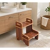 Rozitoys Ahşap Montessori Kaymaz Basamak Tabure &ndash; Banyo ve Lavabo Y&uuml;kseltici Merdiven, 36x36x40 cm, MDF Melamin Kaplama