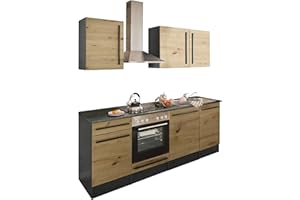 Stella Trading Jazz 8 Moderna Senza elettrodomestici, Effetto, spaziosa Cucina attrezzata con Molto Spazio, Legno ingegnerizzato, Antracite/Rovere Artisan, Küchenzeile