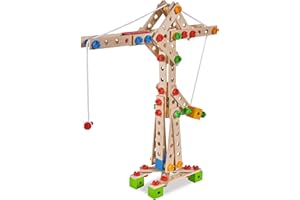 Eichhorn Constructor Kran, vielseitiges Holzspielzeug, 170 Bauteile, 5 Verschiedene Konstruktionen, für Kinder ab 6 Jahren