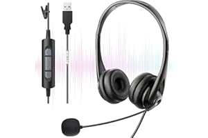 Voistek PC Headset mit Mikrofon USB Business Headset Noise Cancelling & Klare Stereo-Sound für Call Center Office Telefonkonferenzen Skype-Chat Webinar-Präsentationen Online-Kurse und Musik