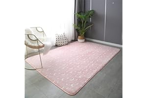 XMwike Alfombra de área Luminosa Que Brilla en la Oscuridad para niños Dormitorio Sala de Estar Alfombras,Luna Rosa y Estrellas 120x80cm