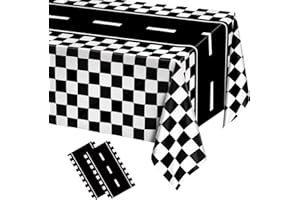 GTYARYUA Rennauto-Tischdecken, 2 PCS Rennstrecke Rechteckig Tischdecken, 137 * 274 cm Kariert Rennwagen Partyzubehör, Karierter Tischläufer Schwarz Weiß, für Jungengeburtstagsfeiern, Rennsport-Themenartikel