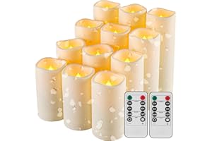 Candele LED impermeabili Fanzir con timer telecomando, candela elettrica tremolante alimentata a batteria da esterno, D5,5 cm x H10 cm 13 cm 15 cm 17 cm Plastica 12 pezzi
