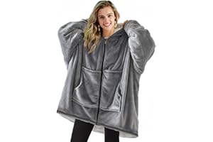 TOWINGO Sweat à Capuche, Pull Plaid Zippé Surdimensionnée, Taille Unique Épais Pull Capuchon en Polaire Sherpa pour Femmes, Homme, Adultes, Adolescent