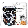 NymphFable 12oz Space Astronauts Insulated Tumbler with Lid and Straw Stainless Steel Tumbler Stemless Glass Water Cup