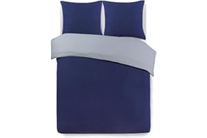Vision - Set copripiumino reversibile bicolore - blu marino/grigio - Set copripiumino 155 x 200 cm con 2 federe 80 x 80 cm - 100% cotone