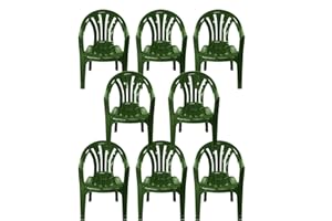 simpahome Stackable Low Back Plastic Garden Chairs - GREEN - Set of 8 Chairs for Indoor or Outdoor Use.
