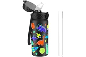 GOPPUS 550 ml izolowana butelka na wodę dla dzieci ze słomką urocza podwójna ścianka ze stali nierdzewnej mała butelka dla dzieci izolowana próżniowo stal metalowa szczelna butelka na napoje chłopcy