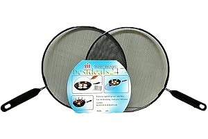 RSA Pebble Hug 2 x 28cm Splatter Guard Set Frying Pan Anti Splash Screen Cover Mesh Metal Wired, Mesh Splatter Screen with Heat Resistant Handle, Easy to Clean