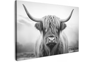 MuchoWow© Bild auf Leinwand Bilder Groß 120x80 cm XXL Wanddeko Wohnzimmer Aesthetic Room Decor Deko Zimmer Wandbilder Modern Gemälde Wandbild Schottisches Hochlandrind - Kuh - Highland Cow Bild