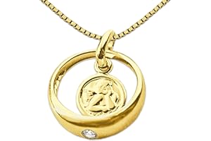 CLEVER SCHMUCK Set Goldener Kleiner Taufring Engel rund mit Zirkonia weiß glänzend 333 Gold 8 Karat mit vergoldeter Kette Venezia 36 cm im Taufe Etui Sand