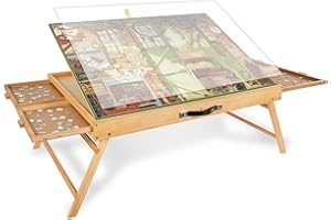 TRUWHEELZ 1500 Stück Tragbarer Puzzletisch mit Beinen, 64 x 87 cm Verstellbares Holz-Puzzlebrett mit 4 Schubladen & Abdeckung, Geburtstagsgeschenk für Mama, 3-Neigungswinkel Puzzle-Tisch für Erwachsene