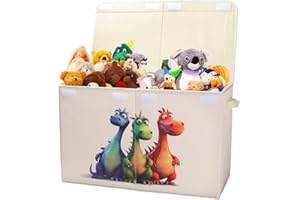 DECALSWEET Aufbewahrungsbox mit Deckel für Kinder, Zusammenklappbare Oxford-Spielzeugkiste mit Griff für Jungen Mädchen, Wasserdicht Robust Spielzeug Aufbewahrung im Kinderzimmer, 65×30×40 cm (Drei Dinosaurier)