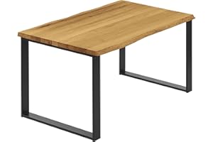‎LAMO LAMO Manufaktur Esstisch Küchentisch Schreibtisch Couchtisch aus Massivholz, mit Baumkante 100x60x76 cm (AxBxH), Modern, Rustikal/Schwarz, LOB-01-A-003-9005M