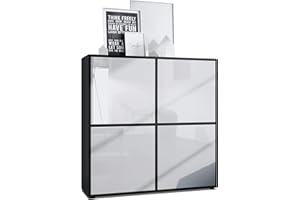 Vladon Highboard Cuba V2 Schrank 104 x 105,5 x 35,5 cm Sideboard mit 8 Fächern, Made in Germany, Korpus in Schwarz matt/Fronten in Weiß Hochglanz