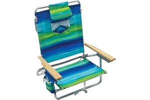 Tommy Bahama 5 Positionen, zusammenklappbar, flach Rucksack Strandkorb, Polyester, Blau/Grün, 23" x 25.25" x 31.5"