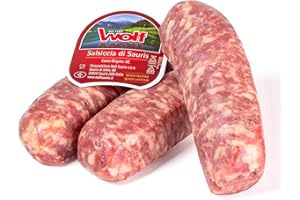 Wolf, Salsiccia di Sauris, 3 pezzi, Leggera Affumicatura con Legno di Faggio, Carne di Suino Accuratamente Selezionata, Senza Glutine, Sottovuoto, 230 g (min. netto garantito)