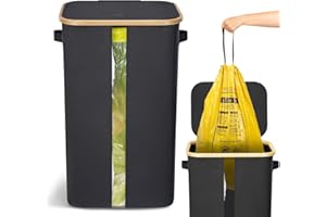 Biigdan 100L Gelber Sack Ständer mit Deckel, Visualisierung Mülleimer Gelber Sack, Stabiler Ständer Ggelber Sack, Müllsackständer, Mülltrennsystem Küche, Schwarz