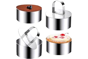 Sikweny 4 Piezas Aros Emplatar Acero Inoxidable, Moldes Cocina con Putter Moldes Tartar Circular, Anillos de Postre Reutilizable para Mousse Tartas Pasteles Glaseados (8 CM)