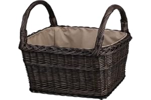 e-wicker24 Vollweidener Kaminkorb, dunkelbrauner Kaminkorb aus Weide, Weidenkorb für Kaminholz, Kaminkorb rechteckig Holzkorb