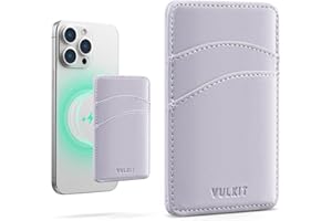 VULKIT Magnetischer Kartenhalter für Handy, dünn, aus Leder, für Damen, Kreditkartenetui mit RFID-Blockierung, Magsafe, Lila, Klassisch