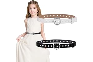 QH-Shop Cinturones de Cuero para Niñas Cinturón Vaquero de Piel Sintética Moda Vestir Banda Durable con Hebilla Linda Corazón para Niños Mujer Vestidos Pantalones Negro Blanco
