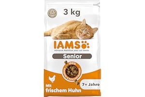 IAMS Senior Katzenfutter trocken mit Huhn - Trockenfutter für ältere Katzen ab 7 Jahren, 3 kg