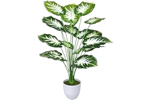 AIVORIUY Planta Artificial con Maceta Areca Palmera Grande Arbol Artificial Plastico Falso Hojas Interior Hogar Salon Dormitorio Balcón Oficina Moderno Decorativas (77cm Palma Verde Blanca)