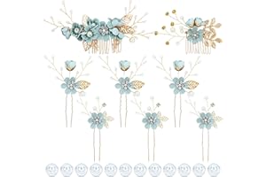 inSowni 20 Pieces Rhinestone Pearl Bridal Wedding Party Prom Light Green Flower Hair Side Combs Slides +U-shaped Floral Hair Pins+Twist Spiral Pearl Hairpins for Brides Bridesmaids Girls Women