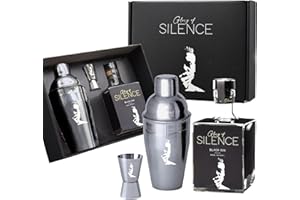 ‎GLORY OF SILENCE GIN Glory of Silence Geschenkset: Black Gin 0,5 l & Cocktail Shaker Set in schwarzer Geschenkbox | Geschenk Box mit fruchtigen Noten aus Holunderblüte und Brombeere