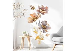 SHUCHING Pegatinas de Pared Flor 3D, Vinilos Decorativos Flores Doradas, Adhesivos Pared Salon Dormitorio Oficina